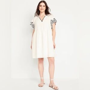 Old Navy Embroidered Mini Swing Dress Size XL Cream with Black Embroidery NEW
